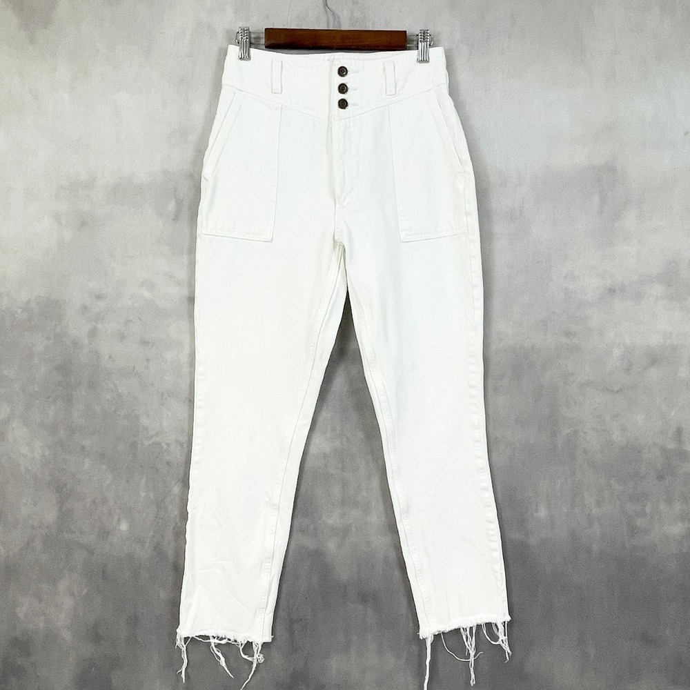 Abercrombie Womens Mom Jeans Size 26 White High Rise Raw Hem Coastal Chic